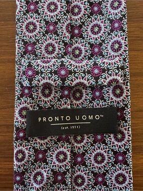 Pronto Uomo Purple and Teal Floral Medallion Silk Tie